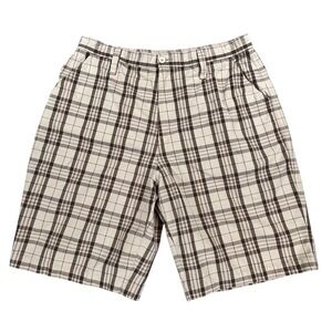 Redsand Mens Plaid Shorts Size 36 Tan Brown Red Flat Front Casual Surf Skate